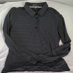 Nike Golf Dri-FIT UV Stripe Long Sleeve Polo Shirt - Black/White - Large 12-14